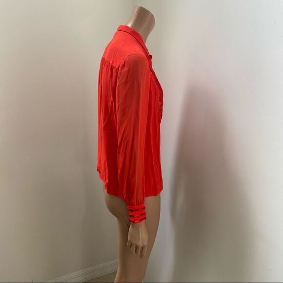 Celine Paris Vintage Red Silk sequins stripes detail Button Blouse S - Picture 5 of 12